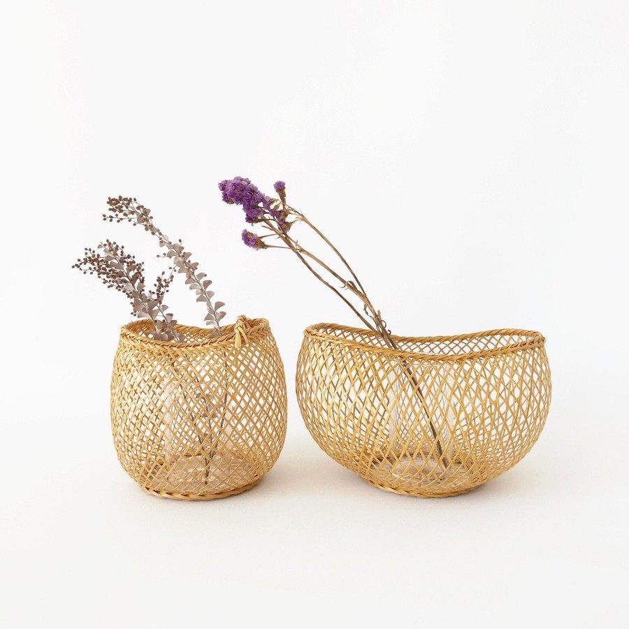 Living TORTOISE-yellow paper Kosuga | Kosuga Bamboo Flower Baskets - Mayu And Oboro